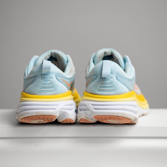 HOKA Bondi 8 Blue Yellow  Women's 7 B Comfort Cushioned Walking Running Nursing - Picture 4 of 8